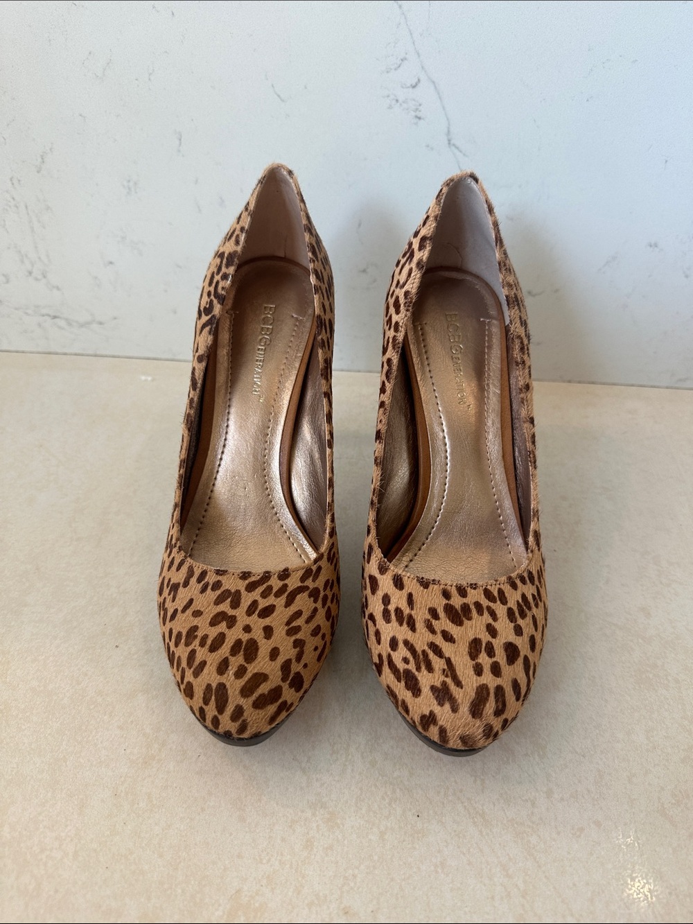 BCBGeneration Leopard-Print Suede Pointed Pumps in Tan and Brown